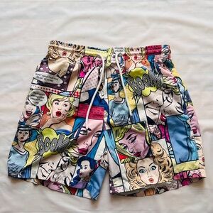 comic print shorts elastic waistband drawstrings by SHEIN men's S y2k streetwear